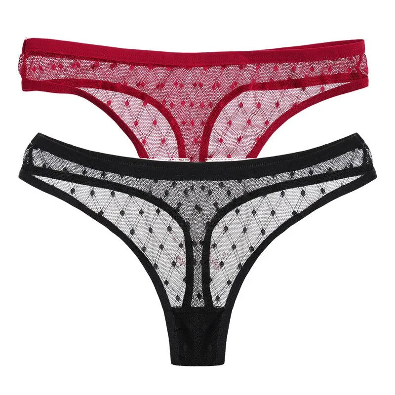 2Pcs/set sexy mesh g-string women's panties transparent underwear